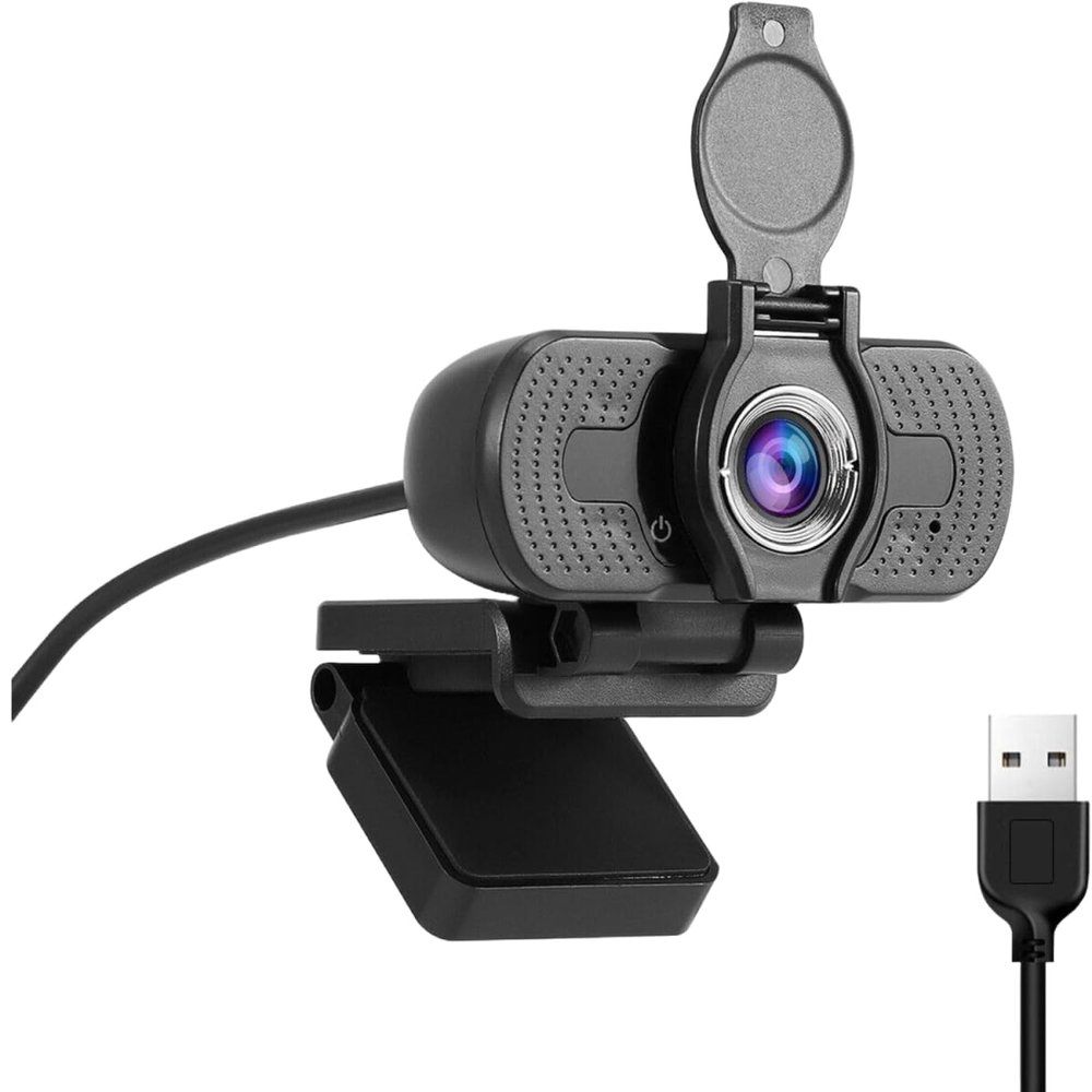 1080P Webcam with Privacy Cover & Noise-Cancelling Mic for Webinars