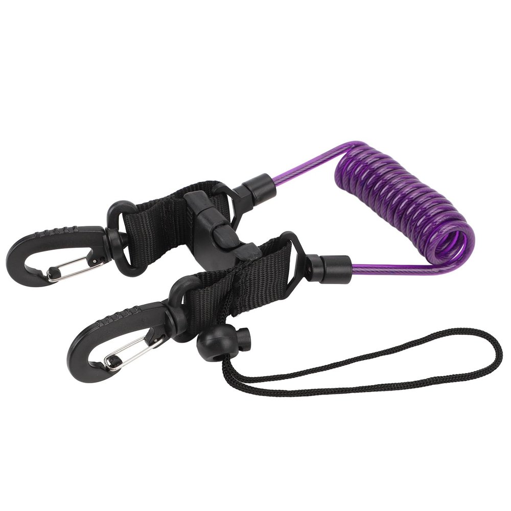 Diving Camera Lanyard Storage Case Buckle Stainless Steel Wire Spring Coiled Camera Lanyard for Light Tool Violet Coiled Diving LanyardDiving (Purple)