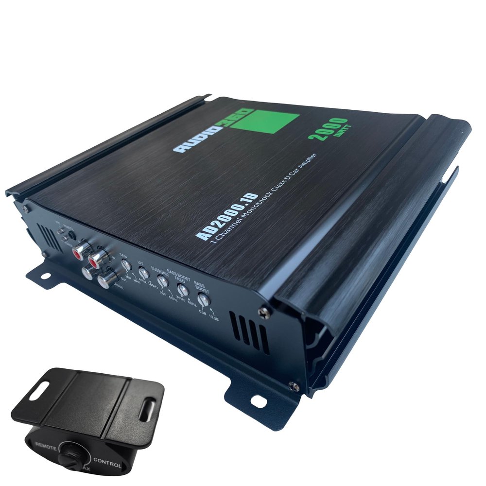 Audio360 AD2000.1 Monoblock Car Audio Amplifier, 2000W Max Power, Compact Class D Mono Amp with 88dB SNR, 1-Ohm Stable Subwoofer Amplifier