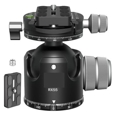 QXCIVR 55mm Tripod Head Camera Double Panoramic Tripod Ball Head Quick Release Plate 1/4'' 3/8'' Screw for Tripod Ballhead(Dual Panorama Head)