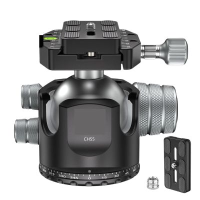 CH55 Heavy Tripod Ball Head 55mm Aluminum 360 Panoramic 1/4 Tripod Head Mount Plate for Camera