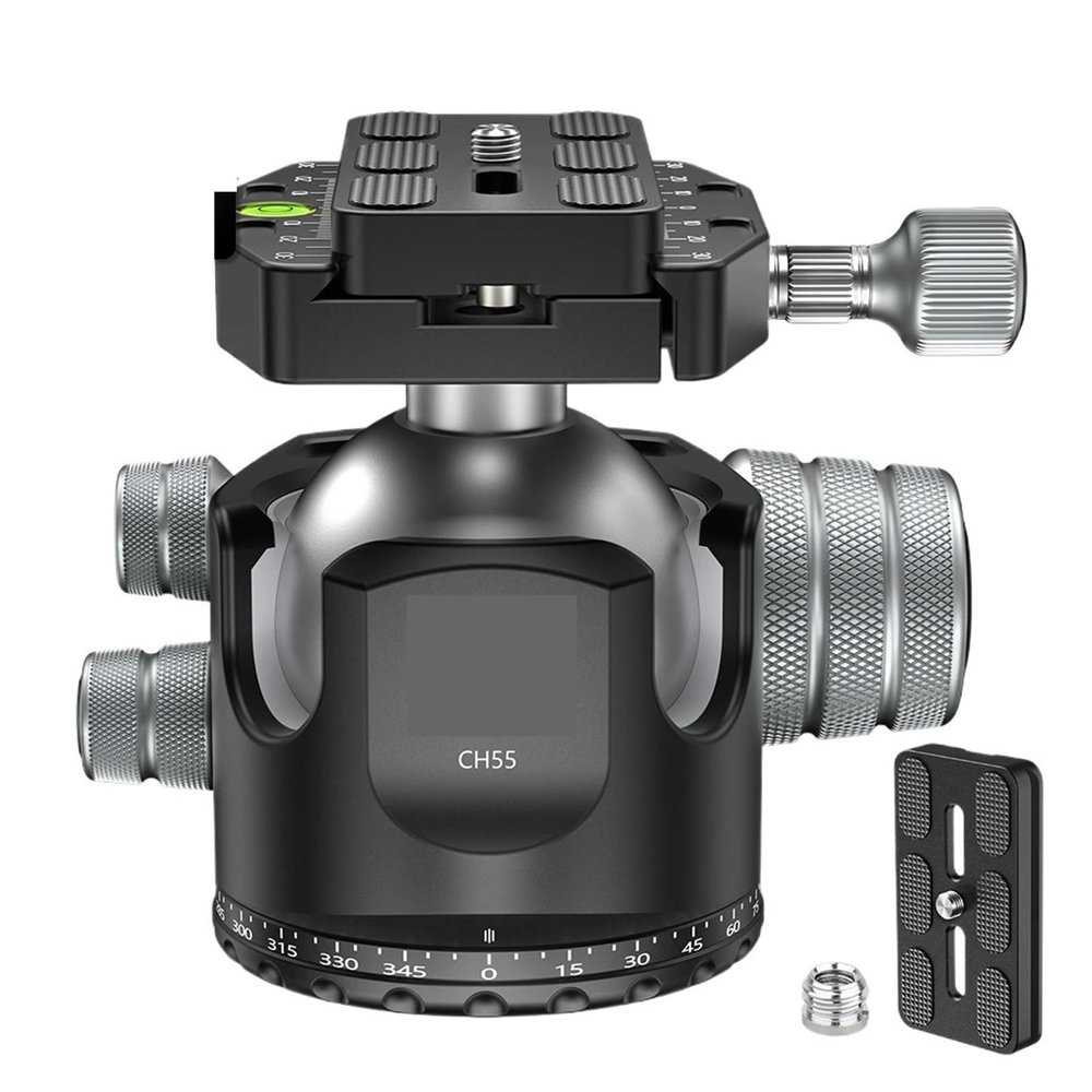 CH55 Heavy Tripod Ball Head 55mm Aluminum 360 Panoramic 1/4 Tripod Head Mount Plate for Camera