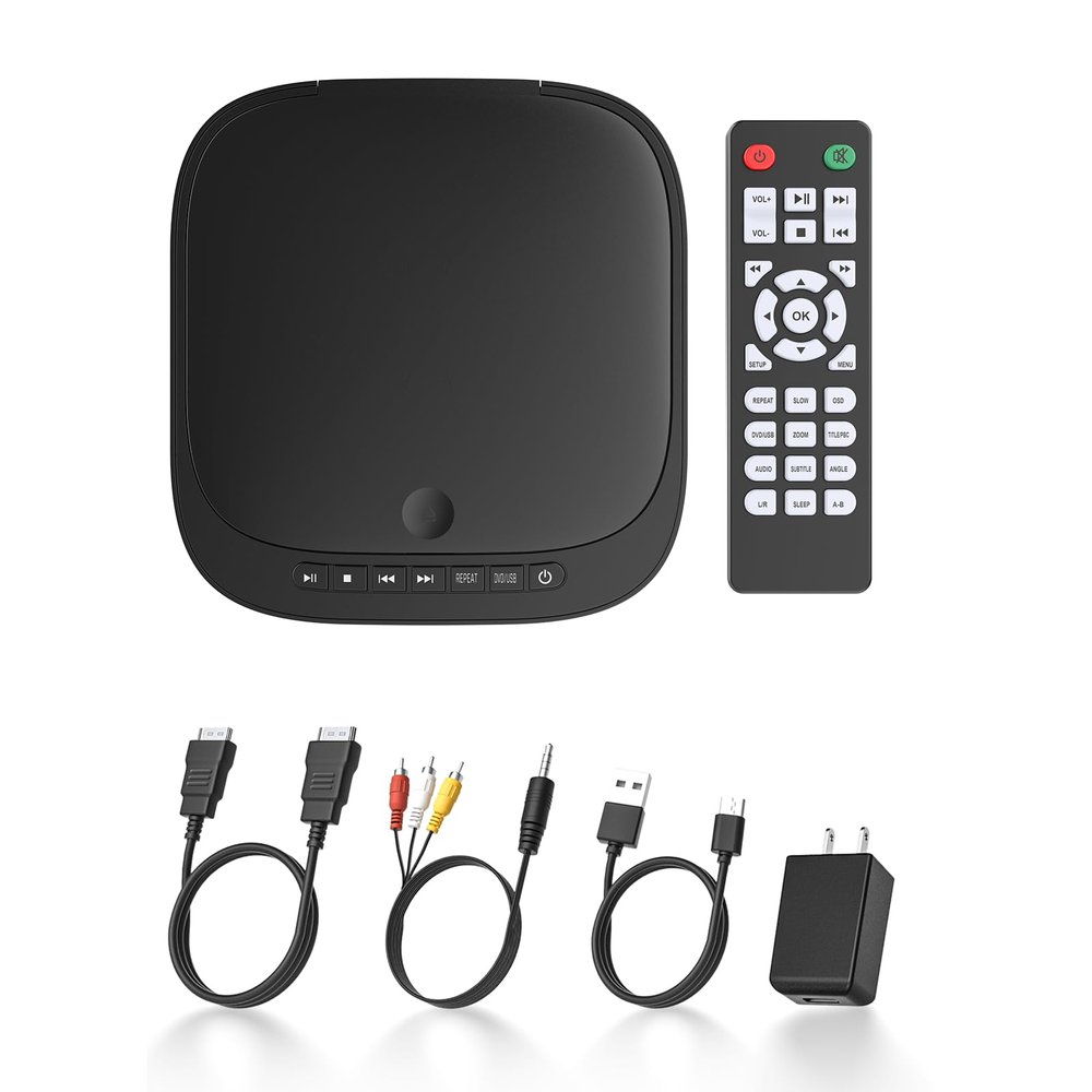 Mini DVD Player with HDMI, Small DVD Player that Plays All Regions and Formats, DVD CD Players for TV Support 1080P Video, AV Output, USB/TF Card Input, Remote Control