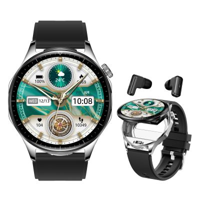 APOYOU 2 in 1 Smart Watch with Earbuds, 1.43" AMOLED Colorful Full Touch Screen Bluetooth Smartwatch for Men Women, Long Time Standby Men Women Sports Smart Watch Fitness Tracker (Silver)