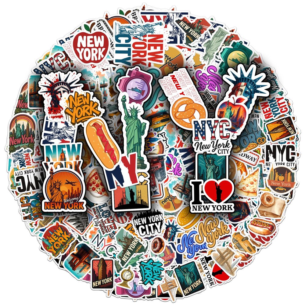 100 PCS New York Stickers Pack NYC Travel Vinyl Waterproof Sticker for Teens Adults Aesthetic Decal Decorative Funny Graphic Car Decals Water Bottle Helmet Phone Birthday Gifts for Men Women 9 Sheets
