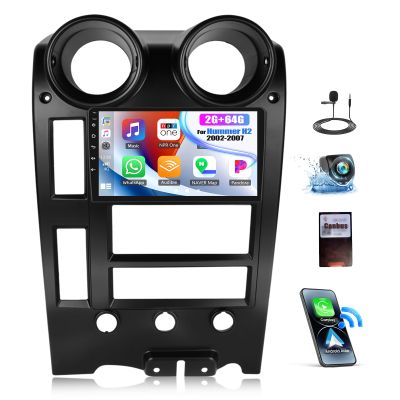 2+64G Android 15 Car Stereo for Hummer H2 2002-2007 with Wireless Carplay Android Auto,9" Touchscreen Car Radio with WiFi GPS Mirror Link Bluetooth EQ FM RDS SWC