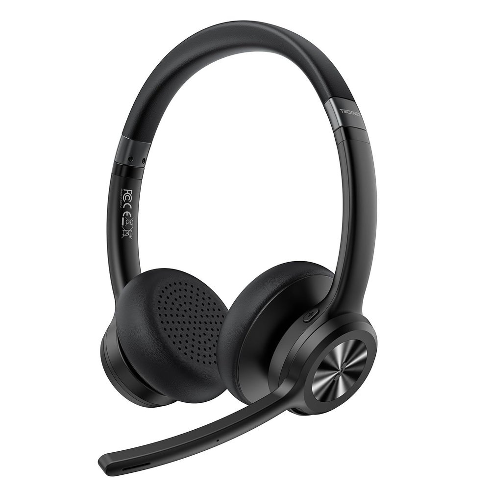 TECKNET Wireless Headset, Bluetooth Headset with Noise Cancelling Microphone - Rechargeable Bluetooth V5.2 Headphones, 50H Playtime & Mic Mute, On Ear Headphones for Trucker/Remote Work/Call Center