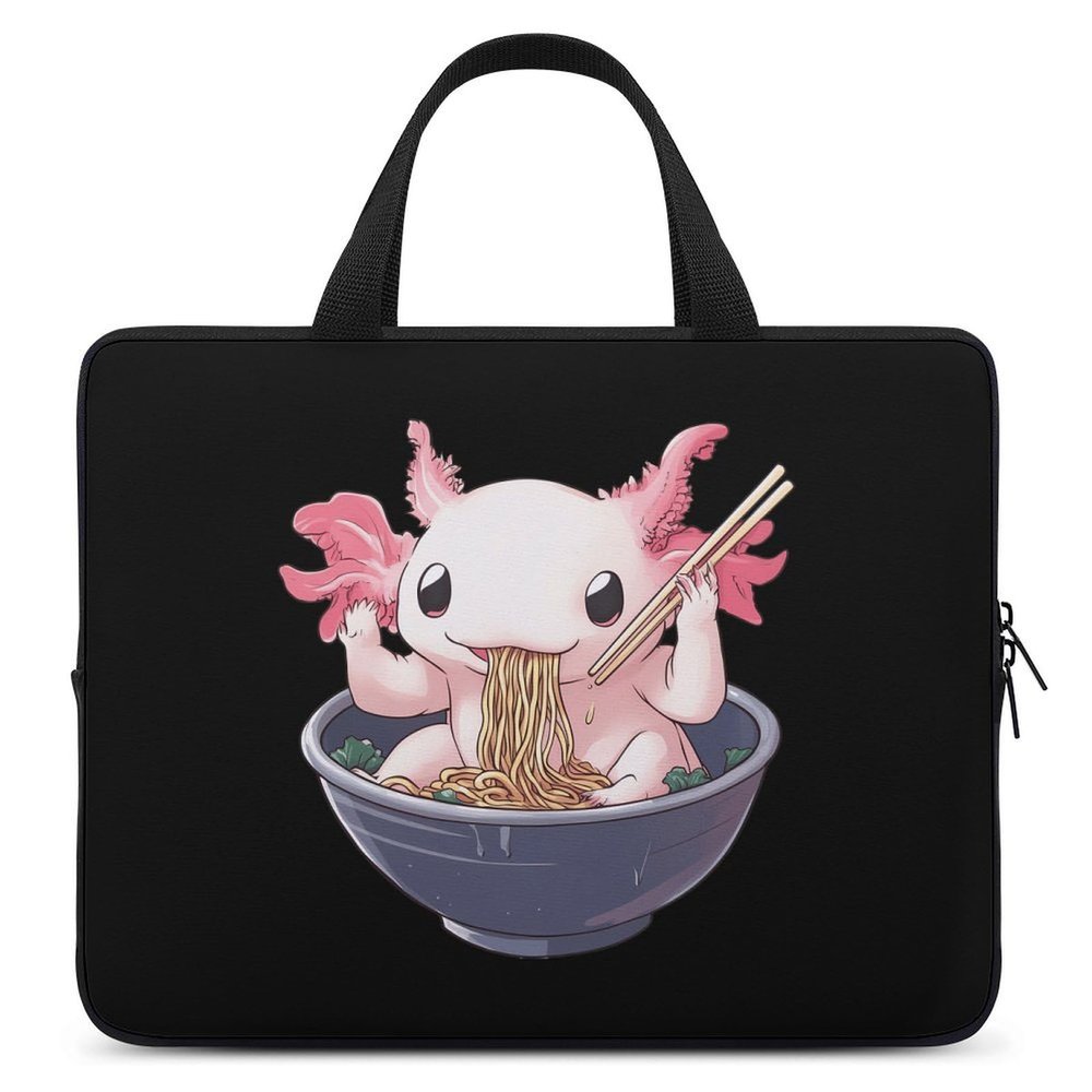 Axolotl Eating Ramen Noodles Laptop Tote Bag Waterproof Notebook Carrying Case Computer Protective Handbag 17inch