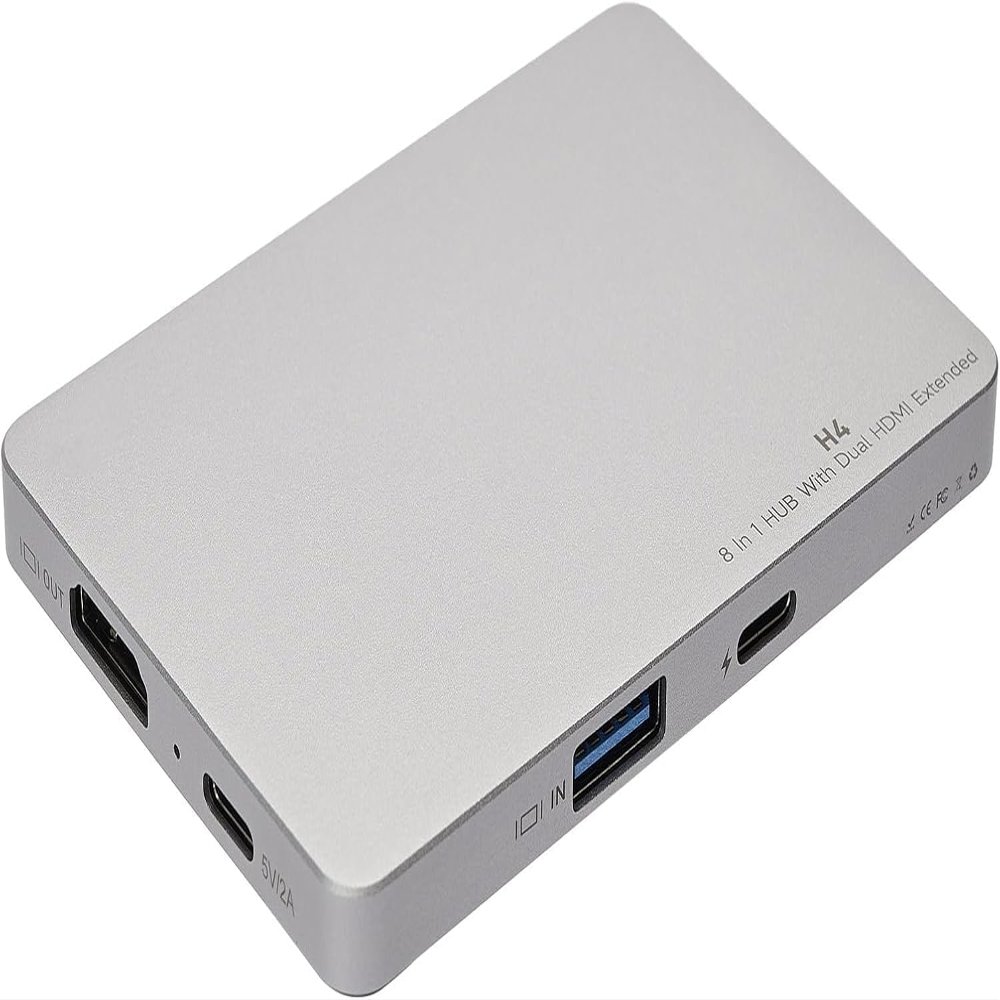 BKVOO Signal Splitter H4 Hub - Signal Generate 8 in 1 HUB with Dual HDMI Extended, 2 HDMI(4K @60Hz),3 USB A&C 3.0 Ports for Laptop with Limited Ports
