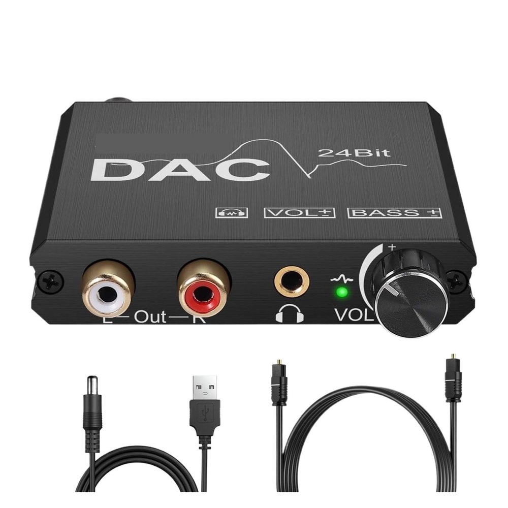 5MNG0Y8 Digital to Analog Audio Converter with Bass Adjustment DAC Volume Control Toslink Coaxial Optical to RCA & 3.5mm Adapter