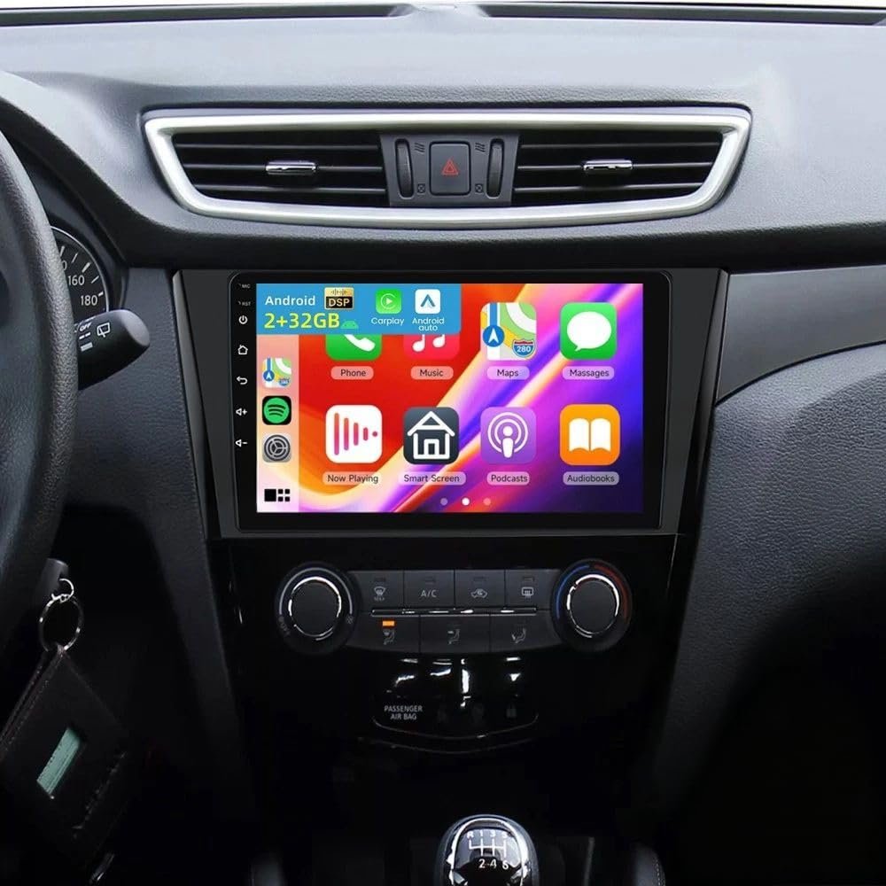 10" Double Din Car Stereo Radio for Nissan Rogue X-Trail 2014 2015 2016 2017 2018 2019 Android 14 Car Radio Screen for Nissan Qashqai 2017-2019 with Wireless Carplay Android GPS Navigation 2+32G