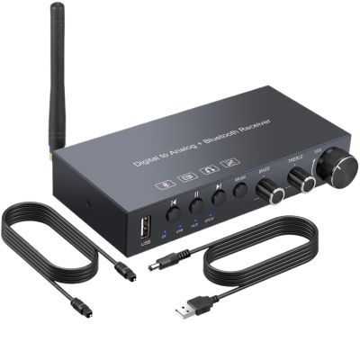 5MNG0Y8 Compatible Digital to Analog DAC Converter Toslink AUX to 3.5mm Jack with USB Volume Treble Bass Control
