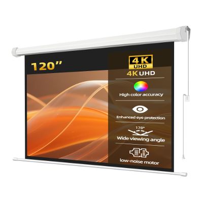 120" Matte White Motorized Projector Screen for UST Long/Standerd Throw Projector,178Viewing Angle Movie Screen with Remote Control for Home Theater Presentation Education Wall/Ceiling Mount(16:9)