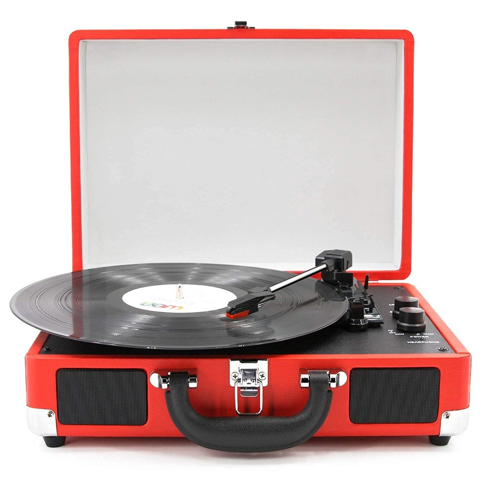 CUTPOIY Three Speeds Turntable Retro Record Player with Built-in Stereo Speakers, Supports USB, RCA Output, Headphone Jack, MP3, Mobile Phones Music Playback,Suitcase Design,Gifts for Women