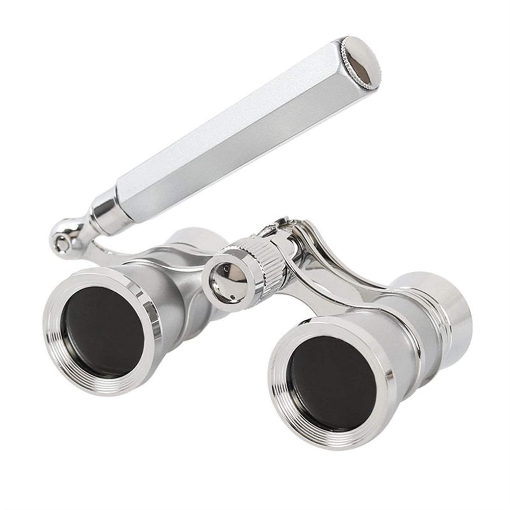 3X25 Opera Glasses Binoculars Metal Body with Chain/Handle Optical Lens Theater Telescope Retro Design Women Girls Gift Clear Monocular
