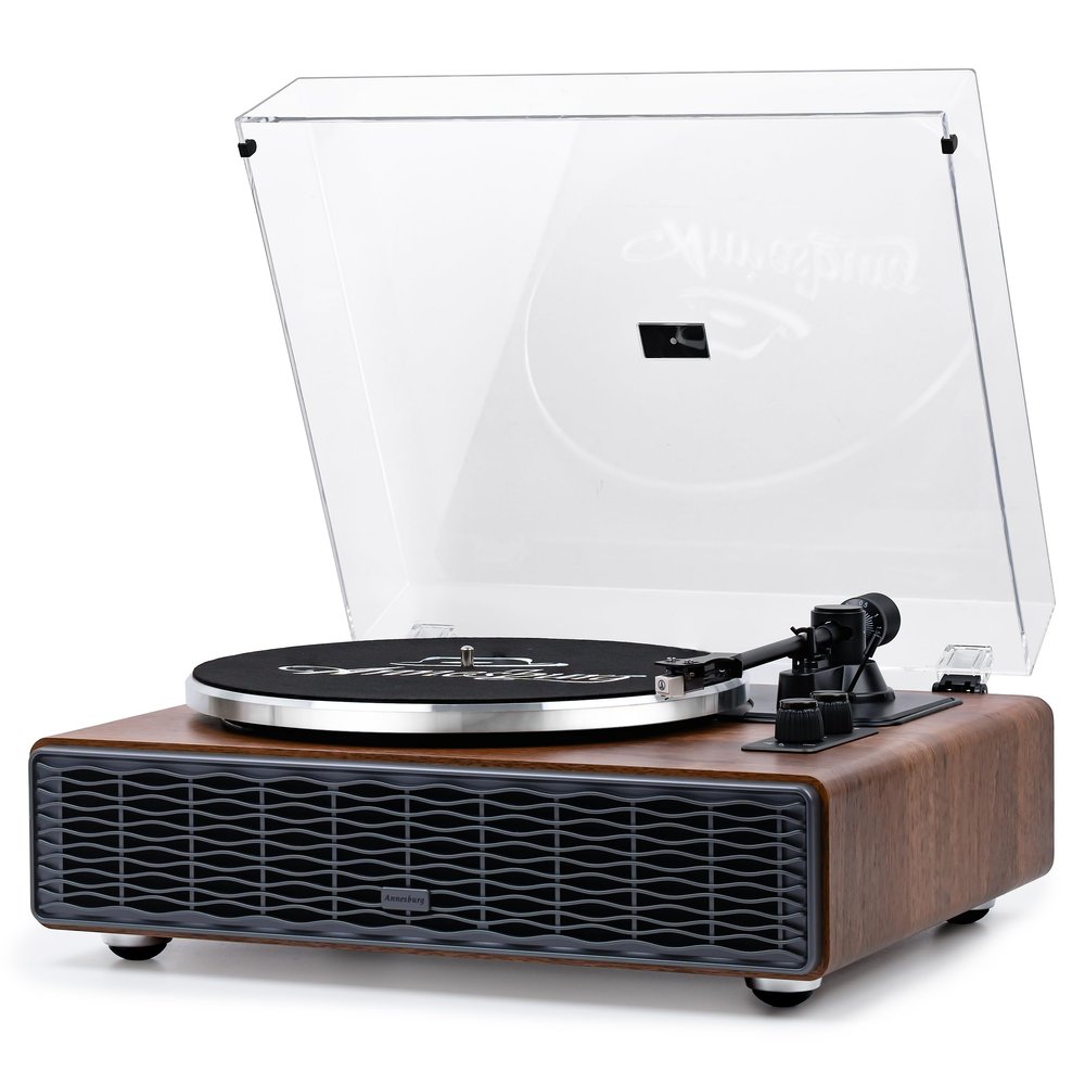 Annesburg Vinyl Record Player, Bluetooth Turntable with Built-in Speakers, High Fidelity Belt Drive 33/45 RPM, AT-3600L Magnetic Cartridge, Wood Walnut