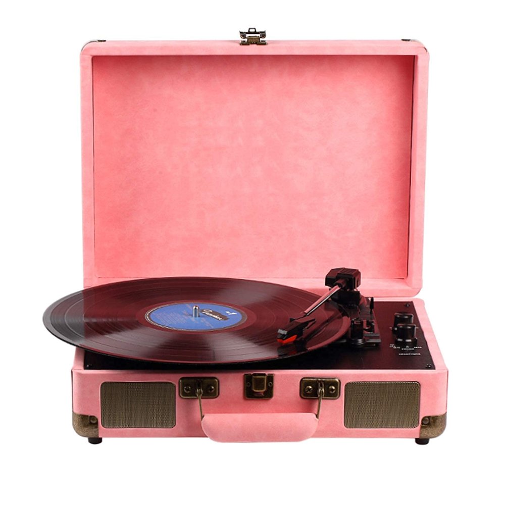 CUTPOIY Vinyl Record Player, 3 Speed Turntable Record Player with Built in Stereo Speakers, Supports RCA Line Out, AUX in, Headphone Jack Phonograph Record Player for Family Or Friends, Pink