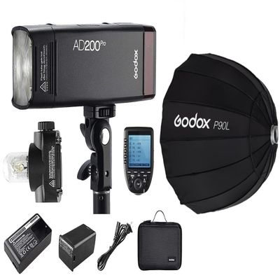 Godox AD200 Pro Godox AD200Pro Strobe Pocket Flash for Canon Camera, 200W TTL 1/8000s HSS and XPro-C Flash Trigger and Godox P90L Softbox, 500 Full Power Flashes, Bare Bulb/Speedlite Fresnel Flash Hea