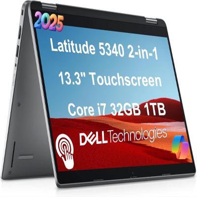 Dell Latitude 5340 2-in-1 Business Laptop (13.3" FHD Touchscreen, Intel Core i7-1365U vPro, 32GB DDR5 RAM, 1TB SSD) Backlit, 1080p Webcam, 2 x Thunderbolt 4, Latitude 5000, Win 11 Pro w/ Copilot, Gray