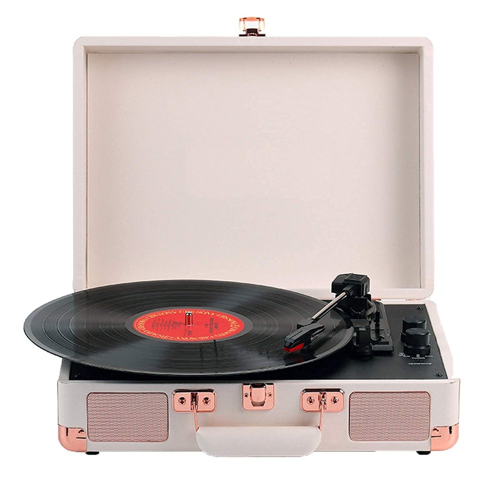 CUTPOIY Vinyl Record Player, 3 Speed Turntable Record Player with Built in Stereo Speakers, Supports RCA Line Out, AUX in, Headphone Jack Phonograph Record Player for Family Or Friends, White