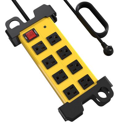 8 Outlet Heavy Duty Power Strip, 2700J Surge Protector with 6FT Extension Cord, Industrial Metal Powerstrip 15Amp, Wall Mount for Garage, Workshop, Home Office, Wide Spaced (6ft)