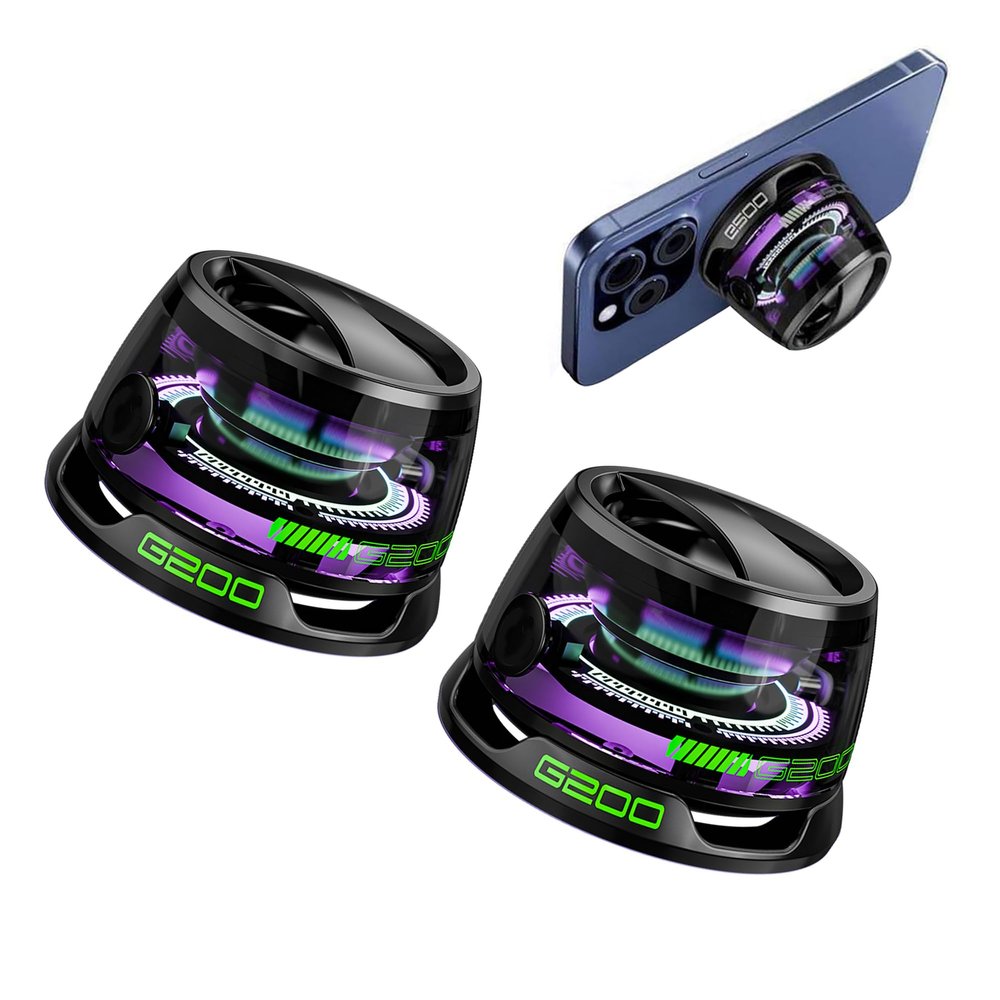 Huiteng XR Mini Magnetic Bluetooth Speaker-G200 Phone Stand Speaker Portable RGB 3D Sound Wireless Speaker with Strong Magnet for Home/Office/Travel/Anything Metal (Black 2PCS)