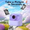 Instant Print Camera for Kids, 2.4 Inch Screen 1080P Kids Camera Instant Print with 2 Rolls Paper, Built in 32GB Card, for Boys & Girls (Purple) view 2