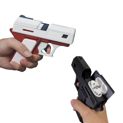 Protective Case Handgun Shape for Airpods Bluetooth Earphones Wireless Headset Pistol Design (White-red, Pods 3)
