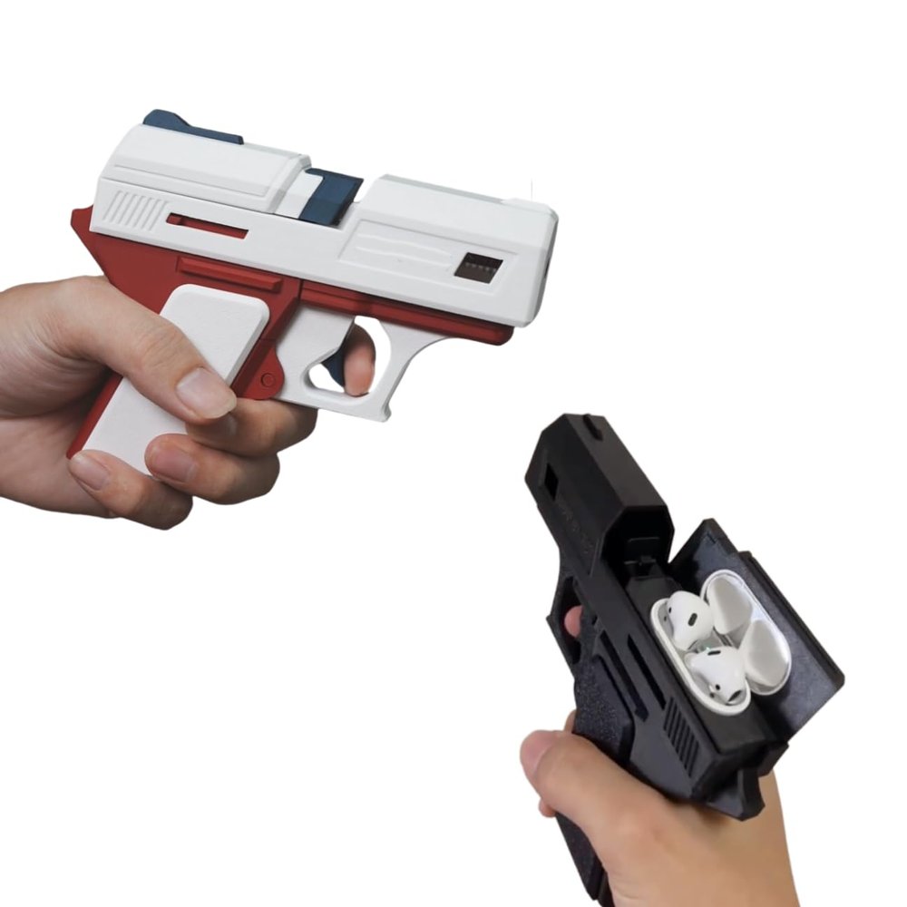 Protective Case Handgun Shape for Airpods Bluetooth Earphones Wireless Headset Pistol Design (White-red, Pods 3)