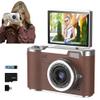 4K Foldable Screen Student Camera, 2025 New Point and Shoot Digital Cameras, FHD 4K Digital Camera for Photography with Flip Screen, 8X Zoom 48MP Digital Camera for Teens Adult (Brown, 64GB TF Card) view 1