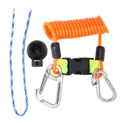 HERCHR Scuba Diving Lanyard, Heavy Duty Stainless Steel Spring Coiled Lanyard with Quick Release Buckle and Webbing Strap for Cameras and Dive Lights (Orange)