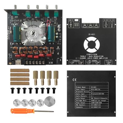 ZKAS21 Compact 2.1Channel TPA3255 BT Digital Power Amplifier Board Module High and Low Tone Subwoofer Power Amplifier Board 220W*2+350W for Home Theater Systems and Audio