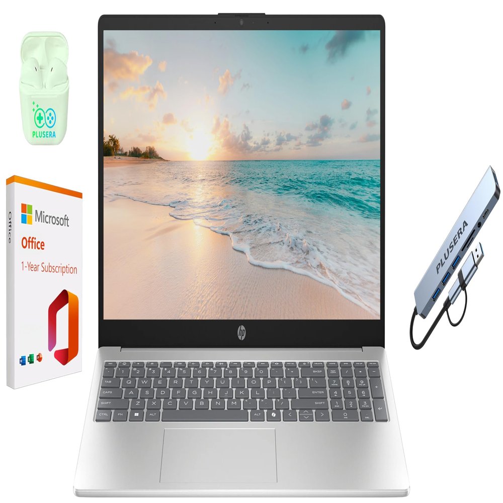 HP 15.6" LED Business & Student Laptop, 16GB RAM 640GB Storage (128GB UFS+512GB Docking Set), Quad-Cores Intel Pentium, Windows 11 S with 1-Year Microsoft Office 365 Included, PLUSERA Earphones