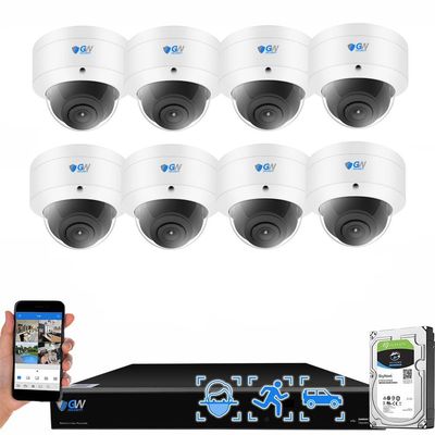 GW Security 8 Channel 12MP NVR UltraHD 4K Face/Human/Vehicle Detection PoE Security Camera System with 8 x 8MP IP Microphone AI Dome Camera, 100ft Night Vision, Waterproof Surveillance Camera