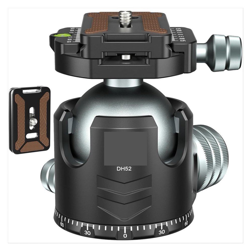 52mm Tripod Head for DSLR Camera Tripod Monopod Quick Release Plate Low Profile Ballhead Max Load 30kg(52mm Tripod Head)