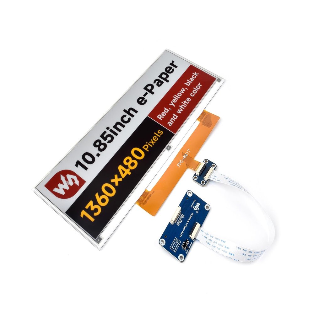 10.85inch e-Paper Display (G) for Raspberry Pi 5/4B/3B/Zero/Zero W/Zero 2W/Pico/Pico W/Pico WH, E-Ink Display, 1360x480, Red/Yellow/Black/White, SPI Interface @XYGStudy (10.85inch e-Paper HAT+ (G))