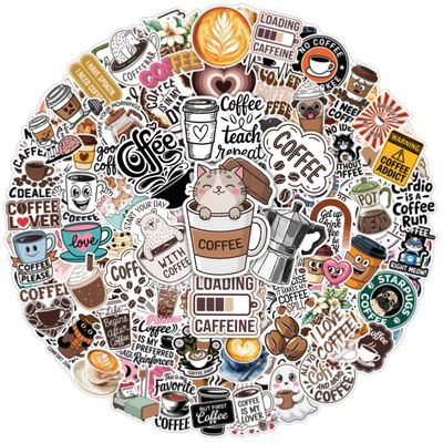 100pcs Coffee Stickers for Adults Teens Waterproof Vinyl Perfect for Phone Cases, Laptops, Luggage, Birthday Parties, Picnic Crafts, and Daily Decoration