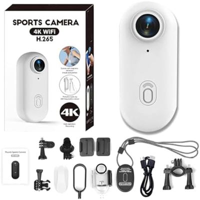 4K Thumb SportsQuick Cam, Thumb Camera Necklace, 1080p/4K Waterproof Wearable Action Camera with 360 Rotating Spring Clip, Ip68 Waterproof (White)
