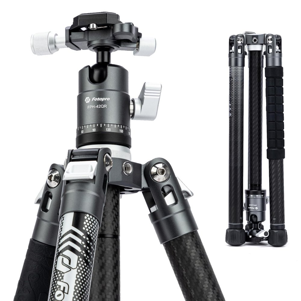 Fotopro 62 Inch Carbon Fiber Tripod for Camera Ultralight Travel Camera Tripod Max Loads Up 22lbs X-Aircross 3 Grey