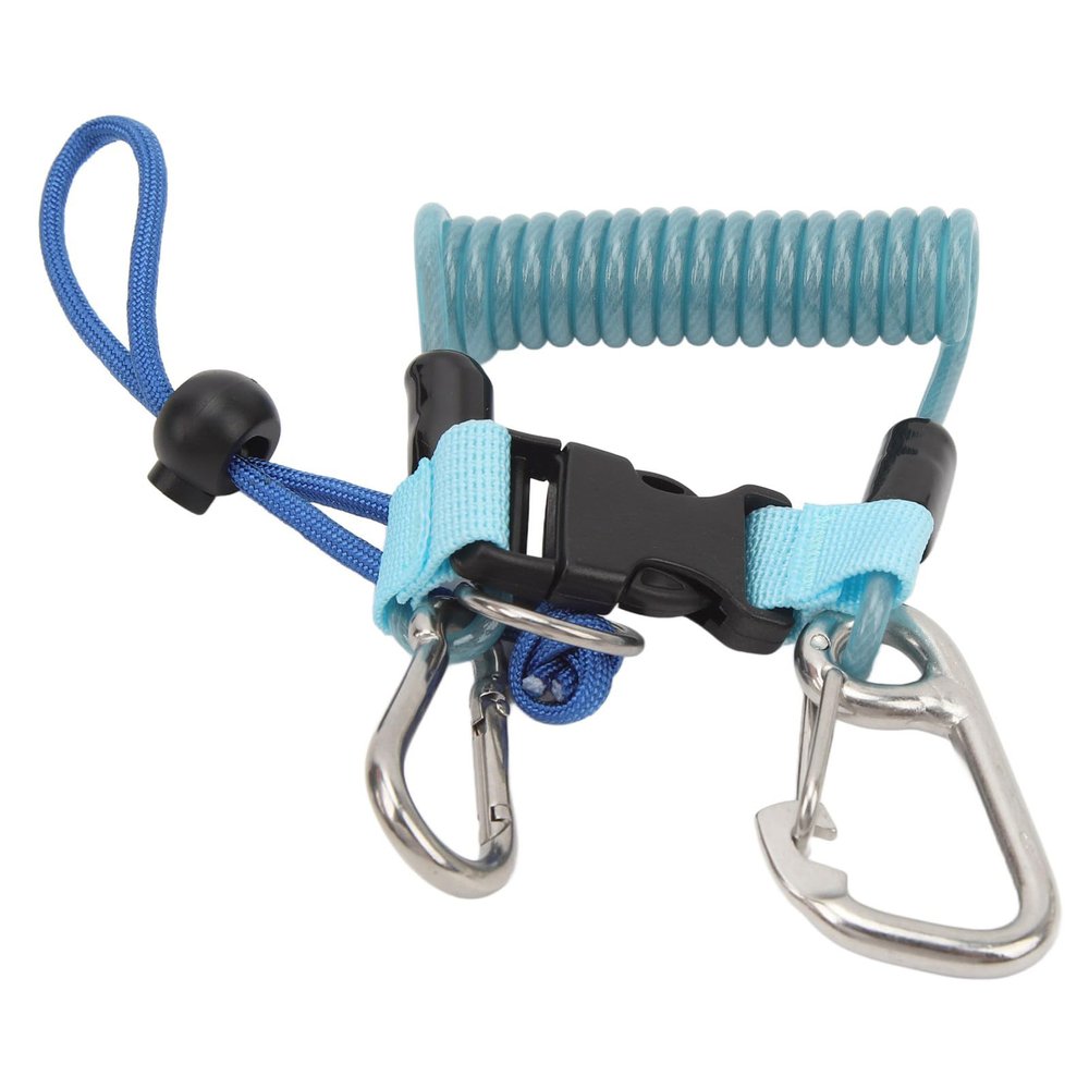 LOCADENCE Scuba Diving Lanyard, Diving Hook Rope, Stainless Steel Spring Coiled Lanyard, Flexible Anti Lost Diving Camera Rope, Diving Reef Hook Spring Rope (Blue)