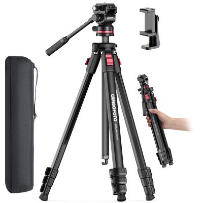 CAMBOFOTO 68" Fluid-Head-Camera-Tripod, Professional Travel Video Tripod for Camera DSLR, Camcorders, Binoculars, Spotting Scope, Telescope, Max Load 8.8lbs, Black