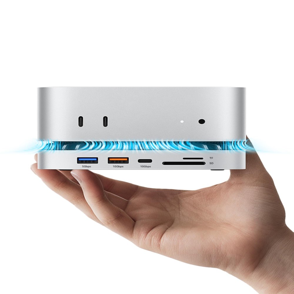 MOVE SPEED mini M4 Dock with 1TB NVMe SSD, 10 in 1 Aluminum Stand Hub, 10Gbps USB-C/A, 4K60Hz HDMI, SD/TF Reader, Space-Saving Vertical Design