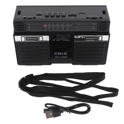 Portable AM FM SW Radio Speaker for Home Outdoor Travel (Black)