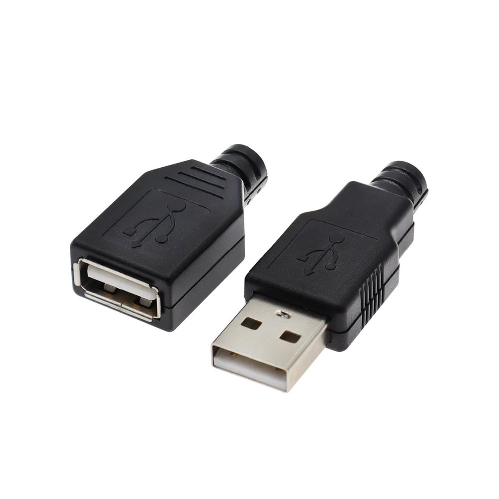 10PCS Type A Male Female USB 4 Pin Socket Connector with Black Cover Type-A DIY Kits(5 x 2 Colours)