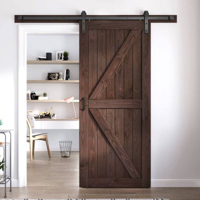 FREDBECK 36 x 80 Brown Wood Barn Door with Hardware Included,K-Frame,Coffee