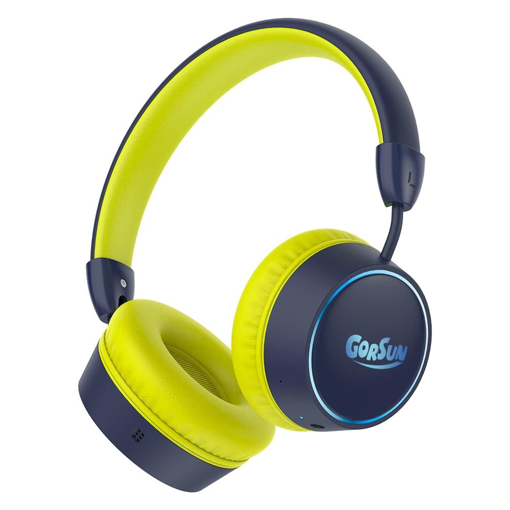Kids Bluetooth Headphones, 85dB Volume Limited, 68 Hours Playtime, Bluetooth 5.4, Colorful LED Lights Toddler Headphones Wireless with Microphone, Birthday Gift for 1-13 Year Olds (Blue&Yellow)