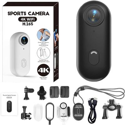 4K Thumb SportsQuick Cam, Thumb Camera Necklace, 1080p/4K Waterproof Wearable Action Camera with 360  Rotating Spring Clip, Ip68 Waterproof (Black)