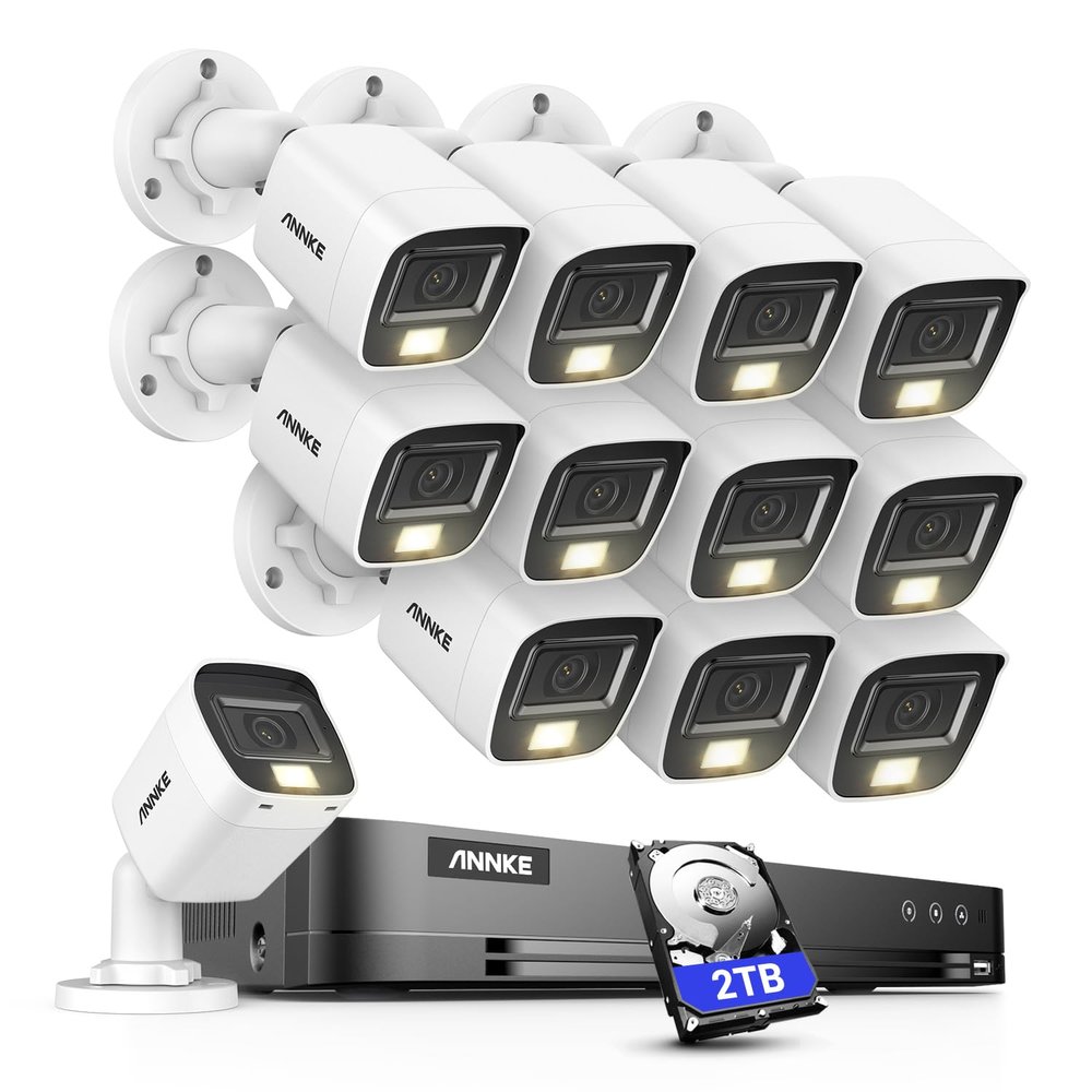 ANNKE 16CH Security Camera System, 16CH H.265+ 4K Surveillance AI DVR and 12x 3K/5MP 2960*1665 CCTV Cams with Smart Dual Light, Built-in Mic, AI Motion Detection, Compatible with Alexa, 2TB Hard Drive