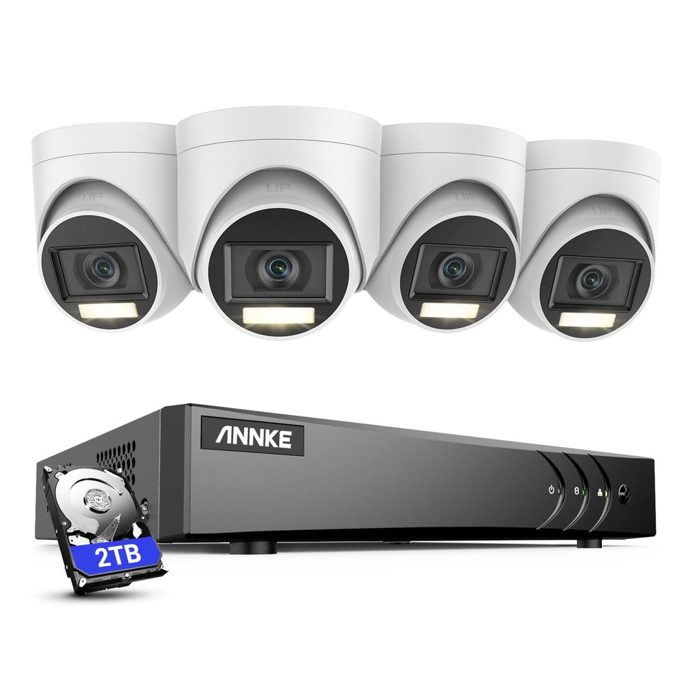 ANNKE 8CH Security Camera System, 8 Channel 3K Lite AI DVR Recorder with Human/Vehicle Detection, 4X 3K Wired IP67 CCTV Outdoor Turret Cams with Smart Dual Light, Built-in Mic, 2TB Hard Drive