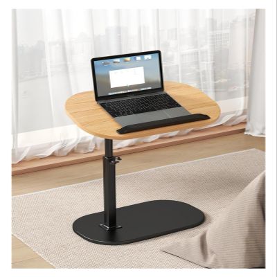 Adjustable Height C Shaped Side Table with Multi Angle Flip Top for Couch and 360Swivel Laptop Stand Bedside Table for Living Room Bed Bathtub Black Wood Finish (Black Wood)